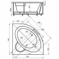 Акриловая ванна Aquatek Калипсо 146x146 KAL146-0000005 с гидромассажем с фронтальной панелью с каркасом (разборный) со слив-переливом