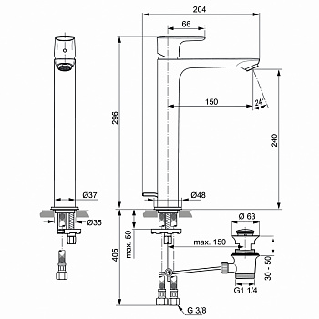Смеситель для раковины Ideal Standard Connect Air Vessel A7025AA Хром