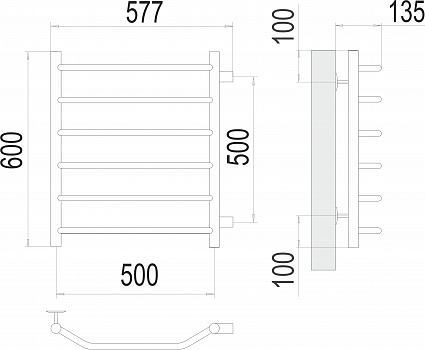 Виктория П6 500х600 бп500 Полотенцесушитель  TERMINUS
