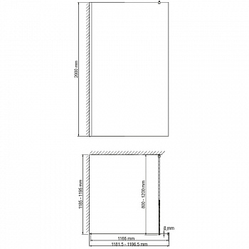 Душевая перегородка WasserKRAFT Abens 120 20W40 профиль Черный стекло прозрачное