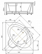 Акриловая ванна Aquatek Калипсо 146x146 KAL146-0000045 без гидромассажа с фронтальной панелью с каркасом (разборный) со слив-переливом
