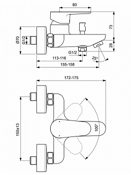 Смеситель для ванны Ideal Standard Cerafine Model O BC500XG Черный шелк