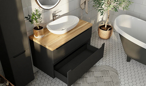 Тумба под раковину Jorno Wood 80 wood.01.80/P/GR подвесная Серая