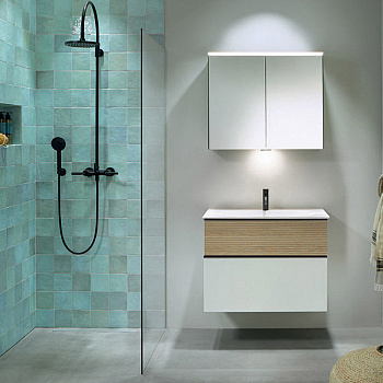 Тумба с раковиной Burgbad Fiumo 80 SFXN082F3956FOT45G0200C0001*1 Eiche Dekor Cashmere Белая матовая